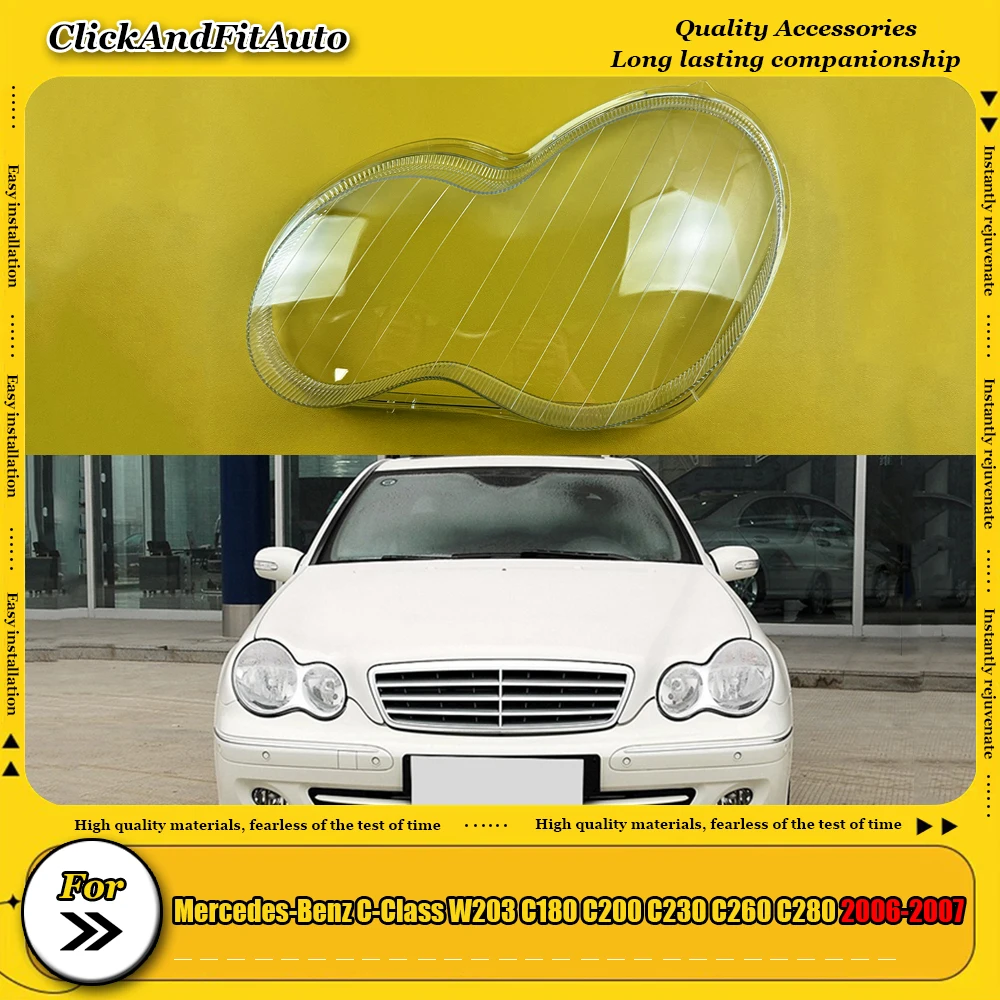 

For Mercedes-Benz C-Class W203 C180 C200 C230 C260 C280 2004-2006 Car Glass Headlight Cover HeadLamp Lens Caps Lampshade Shel
