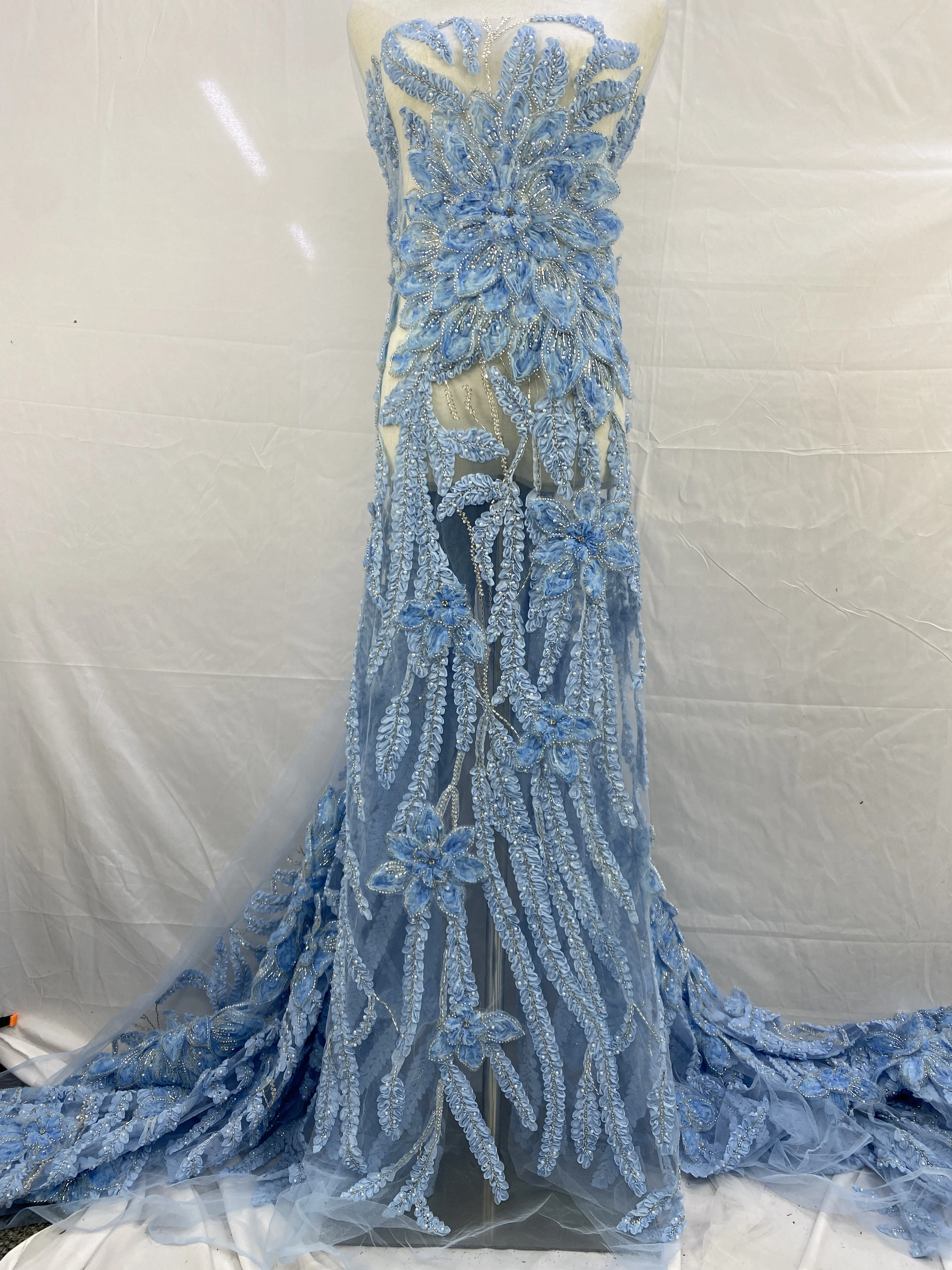 

Новая 3D цветочная ткань с блестками, кружевная ткань из бисера, свадебное платье 2022, французское сетчатое кружево с бисером и последовательностью для шитья