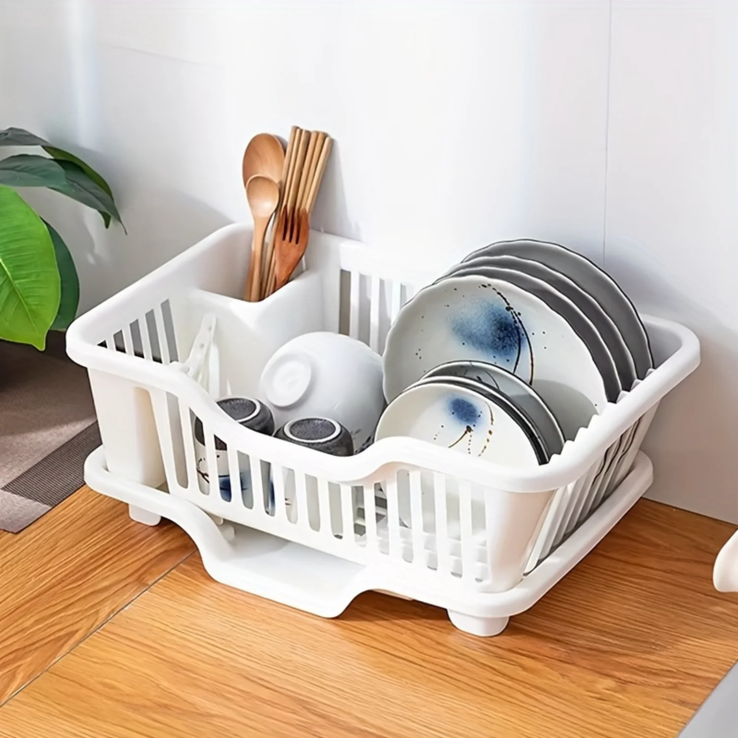 1pc Plastic Dish Rack with Draining Board – Multifunctional Double-Layer Kitchen Colander Basket for Vegetable & Fruit Washing