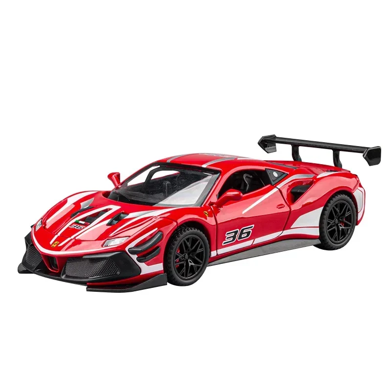 1:32 Ferrari 488 Supercar Auto in lega Fonde sotto pressione Veicoli giocattolo Modello di auto Suono e luce Tirare indietro Auto Giocattoli per bambini Regali A659