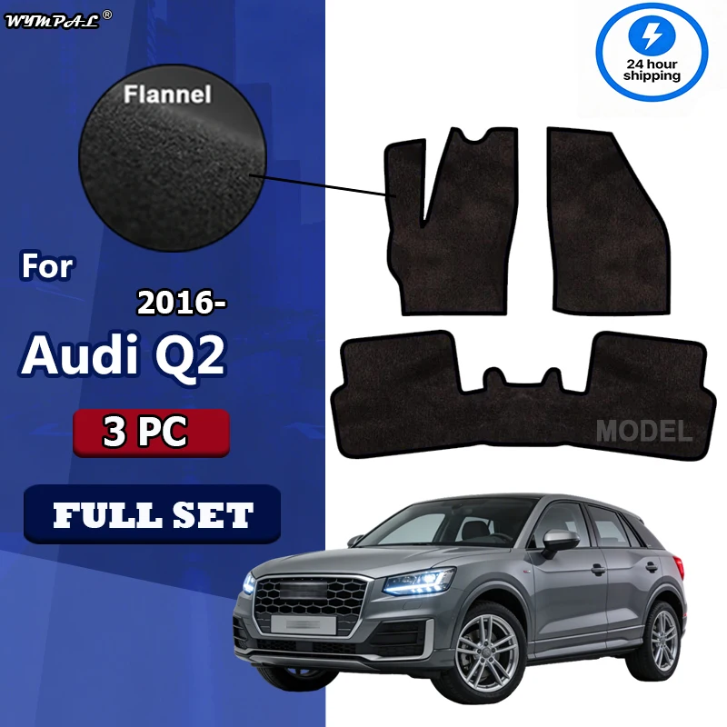 

Flannel Car Floor Mat For Audi Q2 2016–present Polyester suede Anti Slip black Backing red Binding Trim Edge