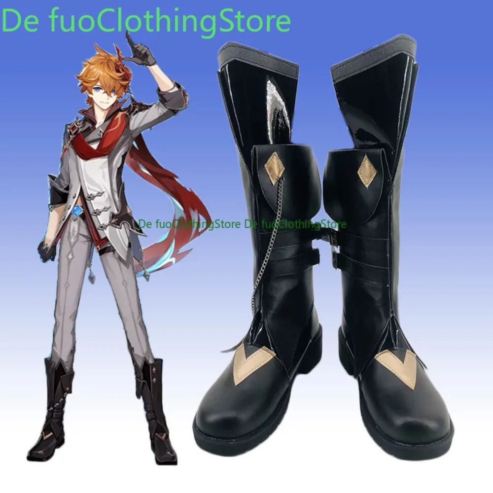 Defuo Genshin Impact Tartaglia Cosplay Shoes Anime Convention Boots Anime Game Role-playing Shoes And Boots Halloween Party