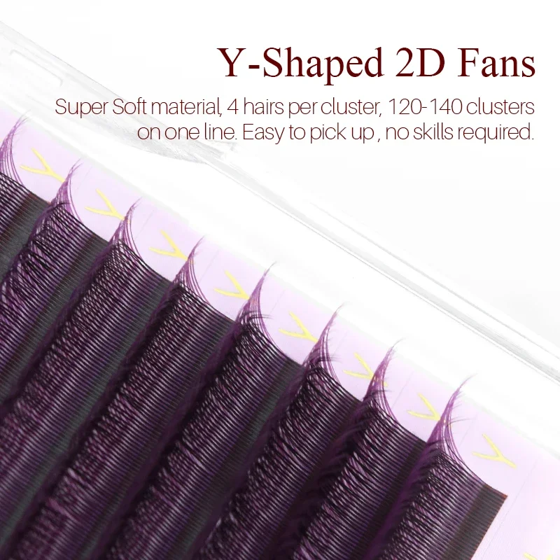 SONG LASHES Y Shape Black&Blue&Purple Color Tips  Ombre Color Handmade Individual Lashes Cross False Eyelash Extension Supplies