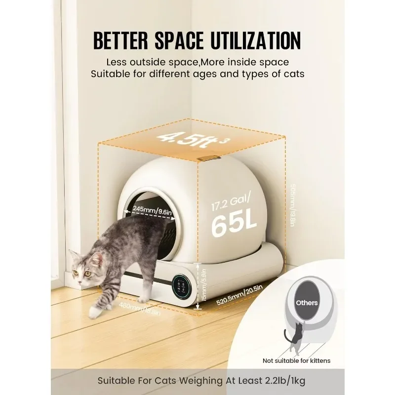 

New Arrival Self Cleaning Cat Litter Box, Large Capacity Automatic Cat Litter Box With APP Control for Multiple Cats