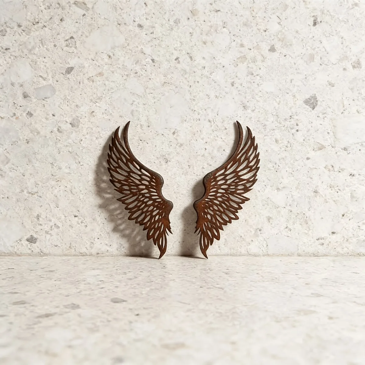 2pcs Elegant Rust Colored Angel Wings Metal Wall Decor 15 Inch Large Classic Accent for Churches Weddings Outdoor Use
