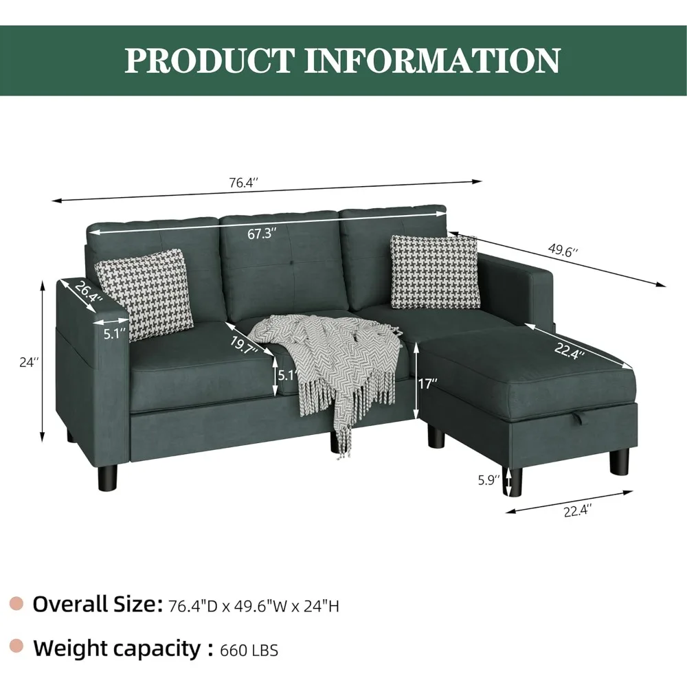 Sectional Sofas Couches for Living Room,L Shaped Couch with Storage Sofa Set,Small Couches for Small Spaces with Movable Ottoman