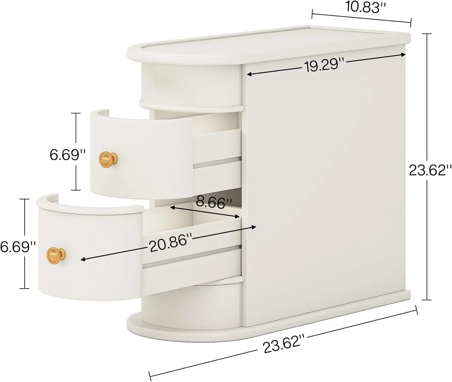 End Table Set of 2, Modern Sofa Side Table with 2 Drawers, No Assembly Required, Closed Back Narrow Side Table