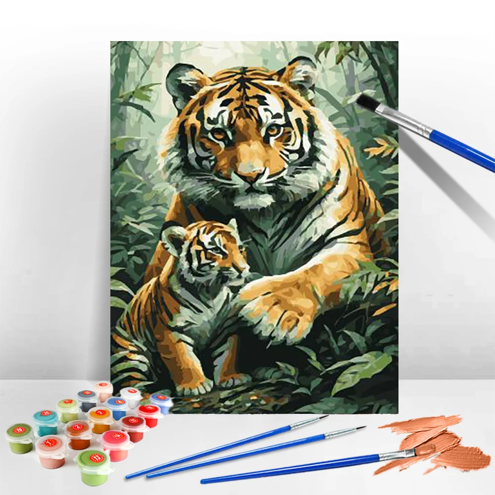 MomoArt Tier Malen nach Zahlen Tiger Kein Rahmen Zeichnung auf Leinwand Ölgemälde Kunst DIY Zuhause Wohnzimmer Kunsthandwerk