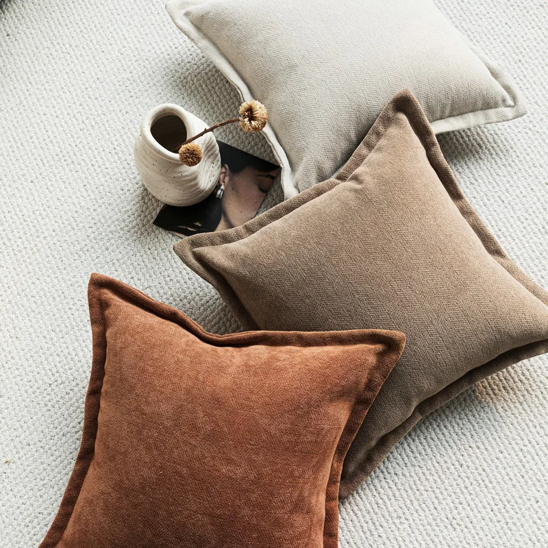 45X45CM Chenille Wide Edge Throw Pillow Cover Modern Minimalist Stamping Waist Cushion Cover Decor Home Decorative Pillowcase