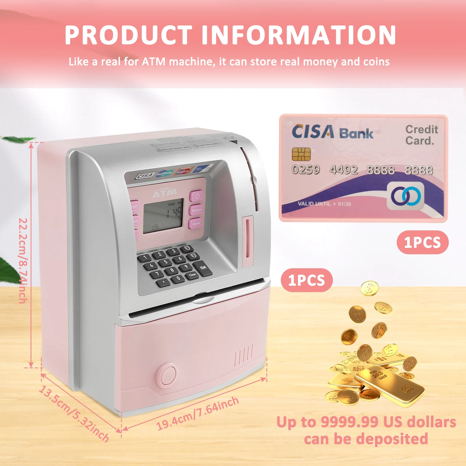 ATM Cash Coins Piggy Bank Password Money Box Automatic Deposit Banknote ATM Bank Safe Box Electronic Savings Safe Christmas Gift