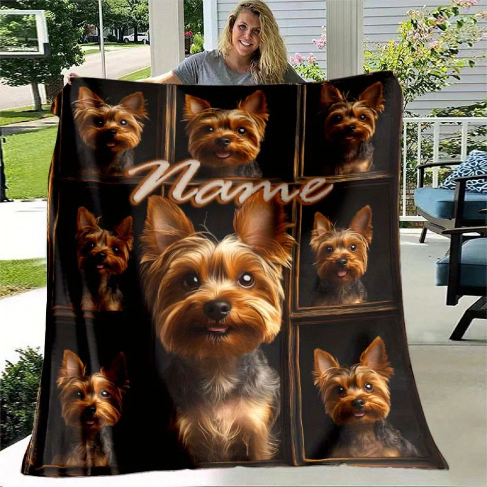 1 قطعة اسم مخصص بطانية يوركشاير جحر الكلاب طباعة نمط أربعة مواسم المنزل لينة مريحة الفانيلا بطانية غرفة نوم مدرب ديكور #1