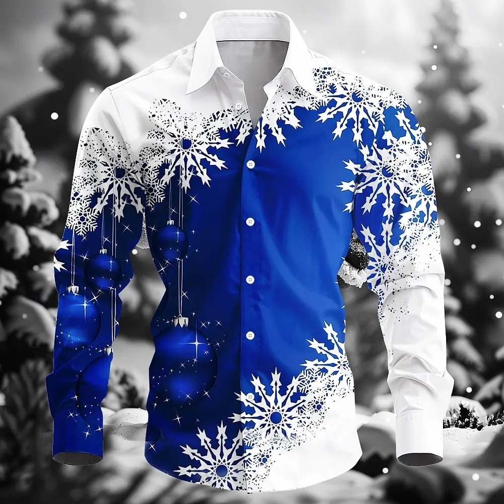 Christmas style Men's Long Sleeve Shirt Colorful snowflake 3D Print Men Clothing Outdoor Streetwear Fashion Street festival Tops