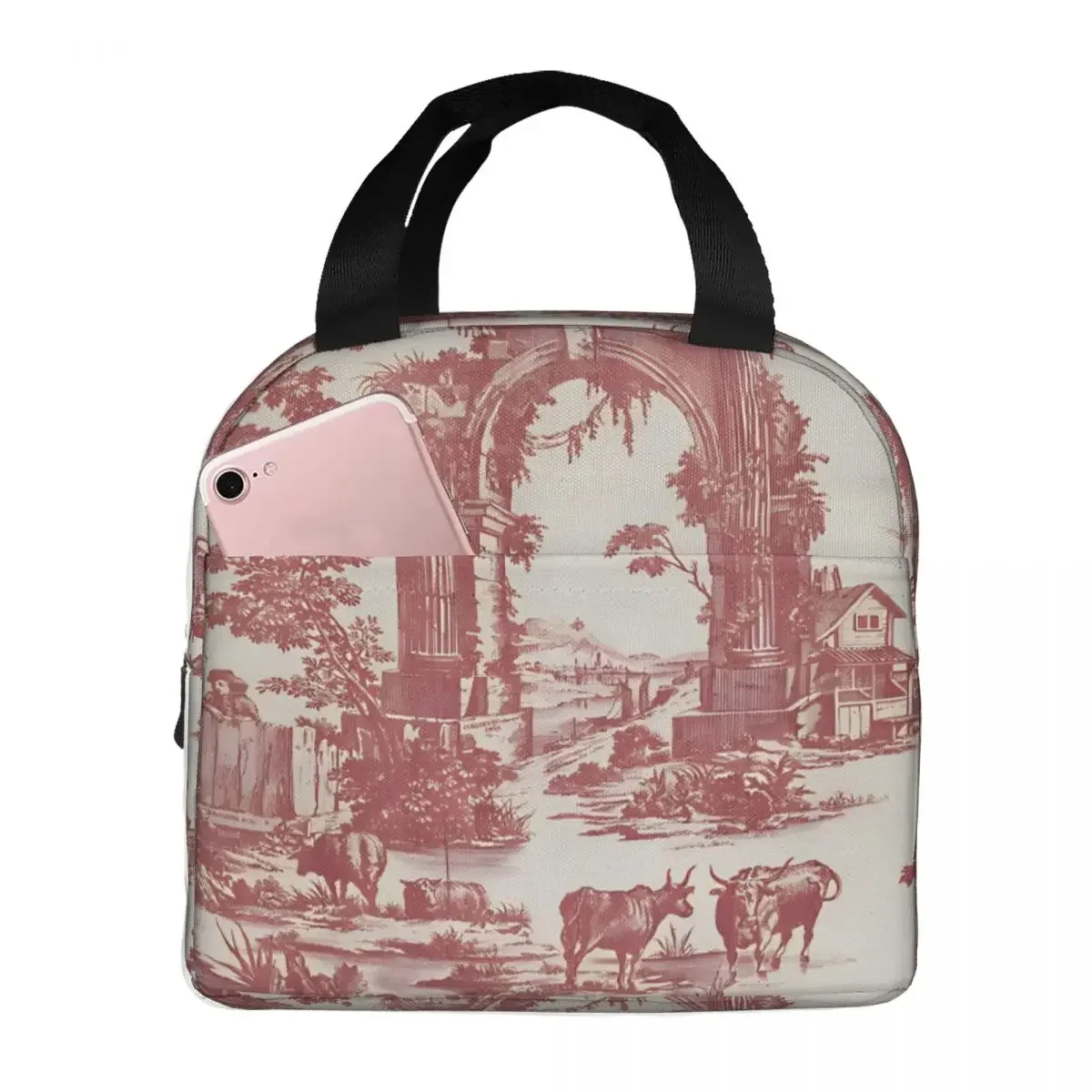 Rural Life Insulated Lunch Bag Cooler Bag Meal Container Toile De Jouy High Capacity Tote Lunch Box Bento Pouch Beach Picnic