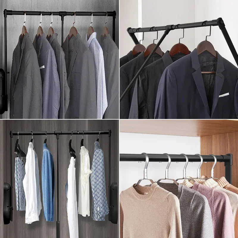 Wardrobe Lifting and Hanging Rod Aluminum Alloy Cloakroom Buffer Clothes Rail Pull Down Retractable Movable Hanging Rod