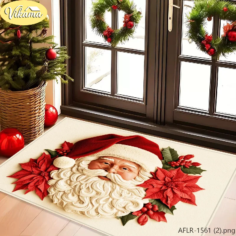 VIKAMA Classic Santa Claus Doormat, Non-Slip Entryway Mat, Festive Decorative Indoor/Outdoor Entryway Rug, Home Decor