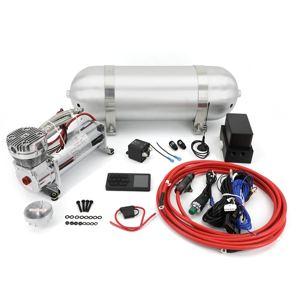 Car Air Management Kit Air Ride Suspension System Electronic Controller System With Air Tank Silver Compressor Pump