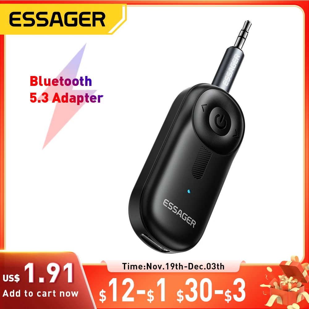 Essager Bluetooth 5.3 Adapter 3.5mm AUX Jacks For Audio Music Receiver Car Speakers Headset Tablet Laptop Bluetooth Car Receiver