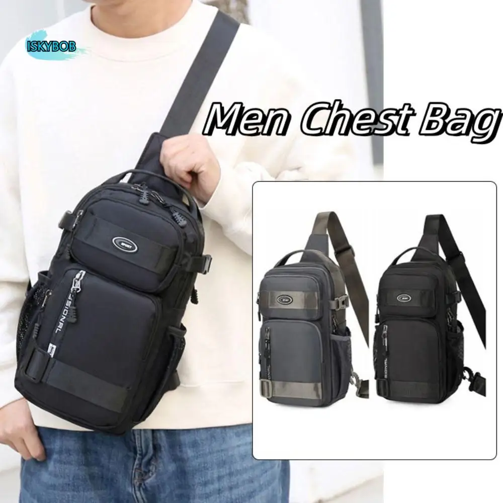

Oxford Cloth Men Chest Bag Large Capacity Solid Color Sports Message Bag Zipper Multifunction Shoulder Crossbody Bag Outdoor