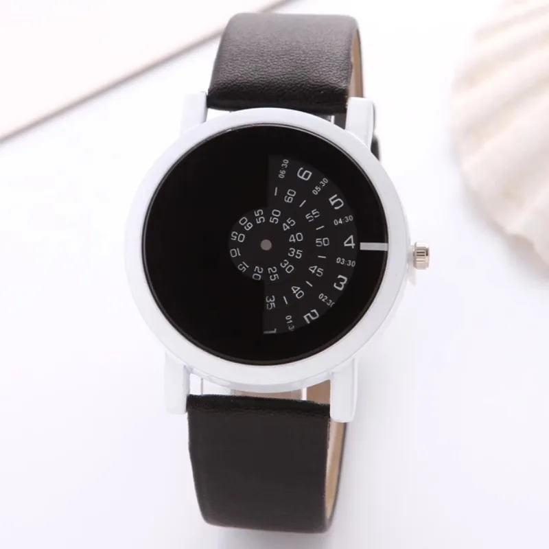 Fashion Trend Rotating Scale Couple Simple Second Plate Harajuku Men and Women Casual Belt Quartz Watch