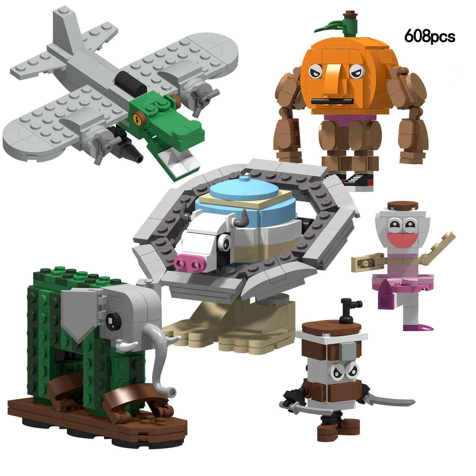 

608PCS Tung Tung Tung Sahur 6 Set Building Blocks Fantasy Creature Model Bricks Toy Creative Gift for Holiday