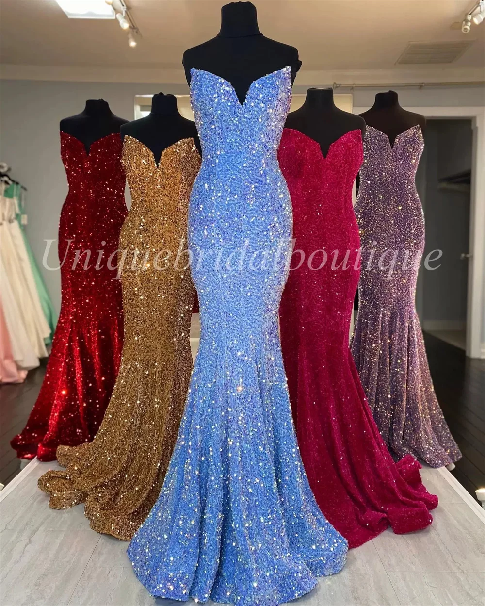 Sweetheart Prom abiti da sera sirena paillettes Lady Pageant Gown Glitter Long Formal Party Event Women Fashion robes de soirée