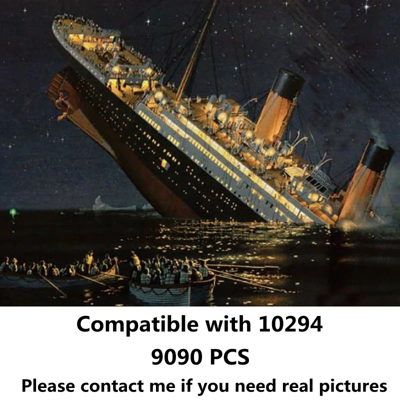 New 9090Pcs Movie Titanic Large Cruise Boat Ship Model Building Blocks Bricks Diy Toys Children Boys Gift Compatible with 10294