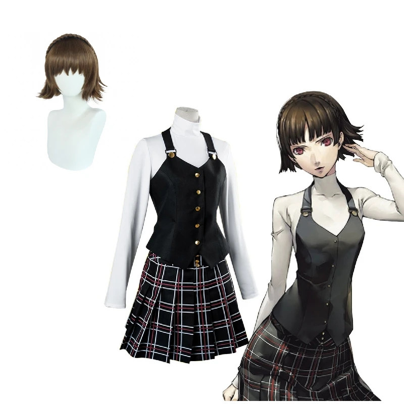 

Anime Game Persona 5 P5 Niijima Makoto Cosplay Costume Halloween Role Play Queen Cool Girls Women School Uniform Wig Full Suit