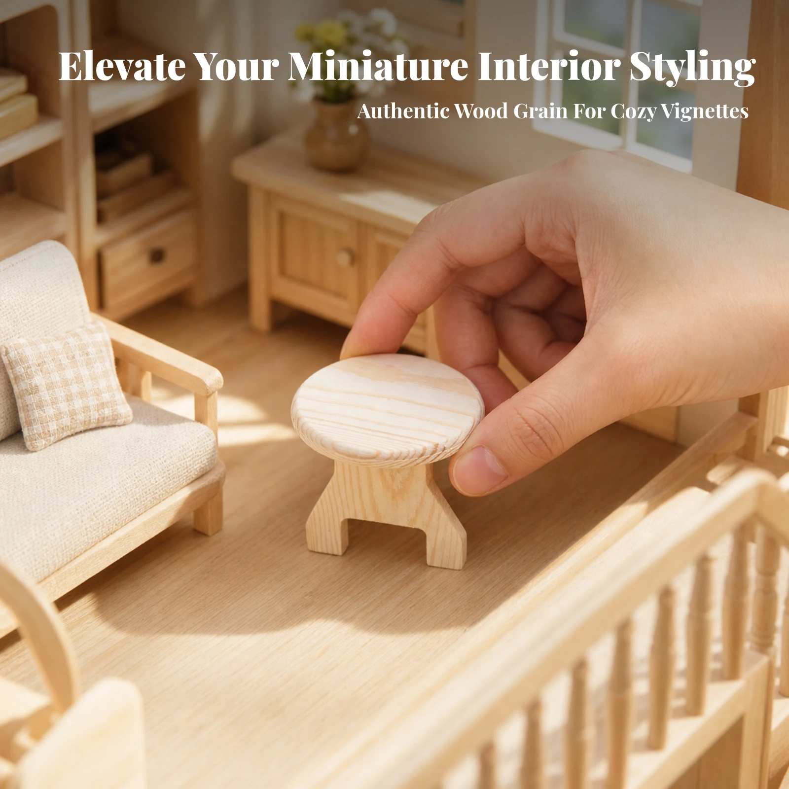 Unfinished Wood Dollhouse Table Wooden Miniature Round Table Display Figurine Compact Furniture Artisanal Look