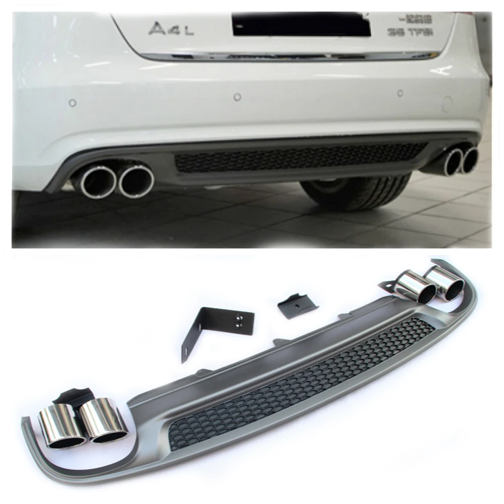 For Audi A4 B8.5 Sedan 2013-2016 Normal Version Only S4 Style Rear Bumper Diffuser+Exhaust Tip Muffler Pipe Spoiler Splitter Kit