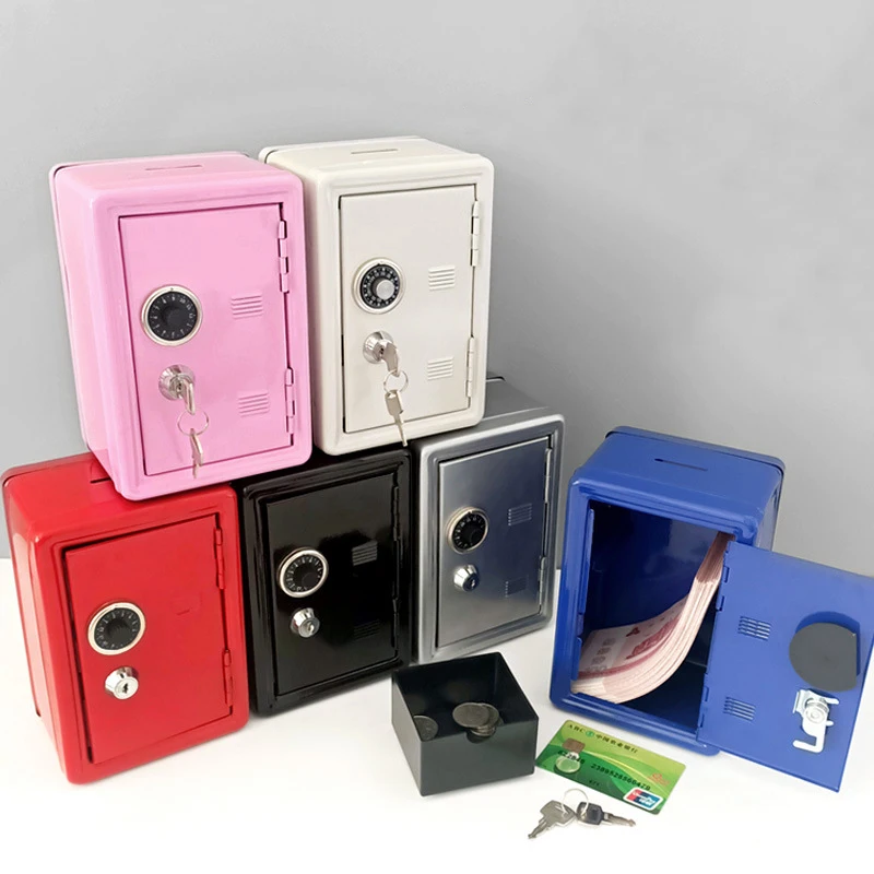 Mini Metal Safe Box Pink Organizer Key Deposit Box Kawaii Piggy Bank Jewelry Money Valuables Storage Home Office Decorative