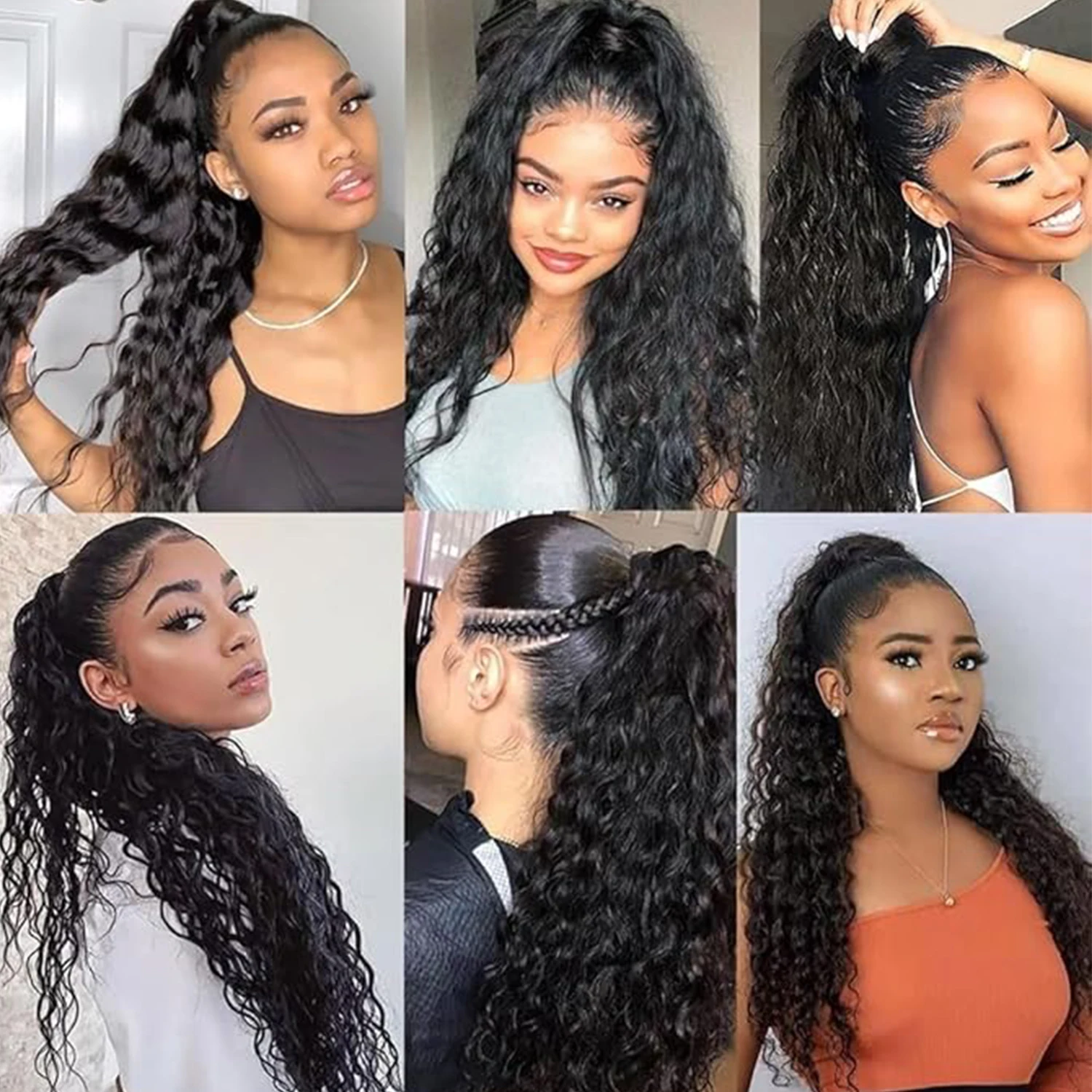 Ponytail Extension Remy Human Hair Water Wave Drawstring Ponytail Extensions Curly Wavy Ponytail Natural Hairpiece for Women