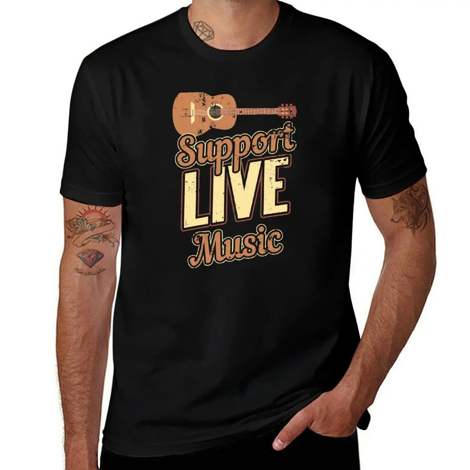 

Support Live Music Musician Band Indie Retro T-Shirt t shirts cotton 100% man t shirts for men casual T-Shirt