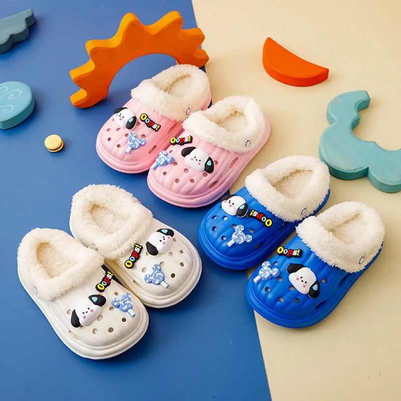 

Sanrio Pochacco Removable Cotton Slippers Kids Anime Figure Winter Wear Outside Indoor Home Anti-Slips Kawaii Cartoon New Style