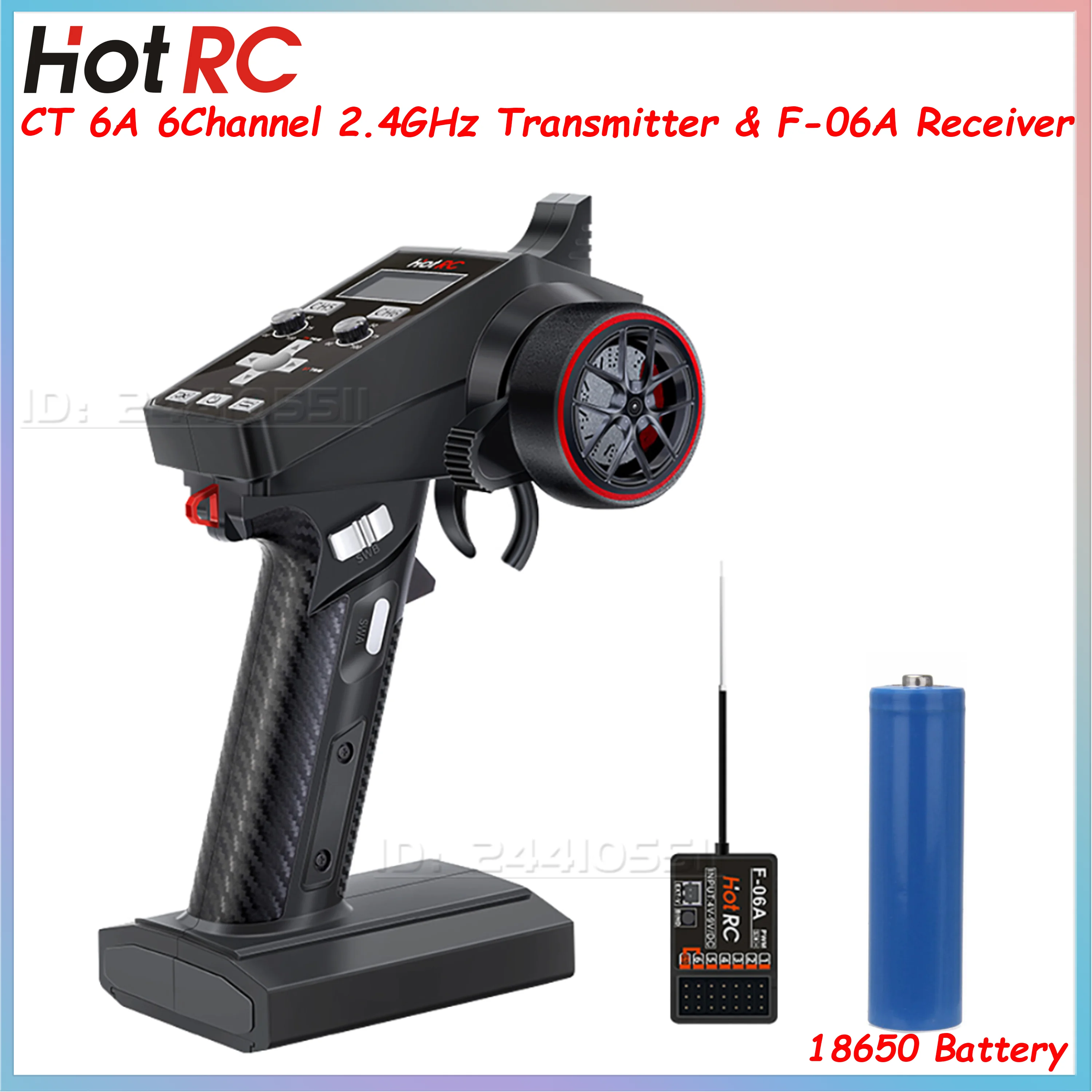 

HOTRC CT-6A 6CH 2.4G Remote Control Transmitter F06A Receiver 4-9V Radio System 18650 Battery for RC Model Crawler Car Boat Tank