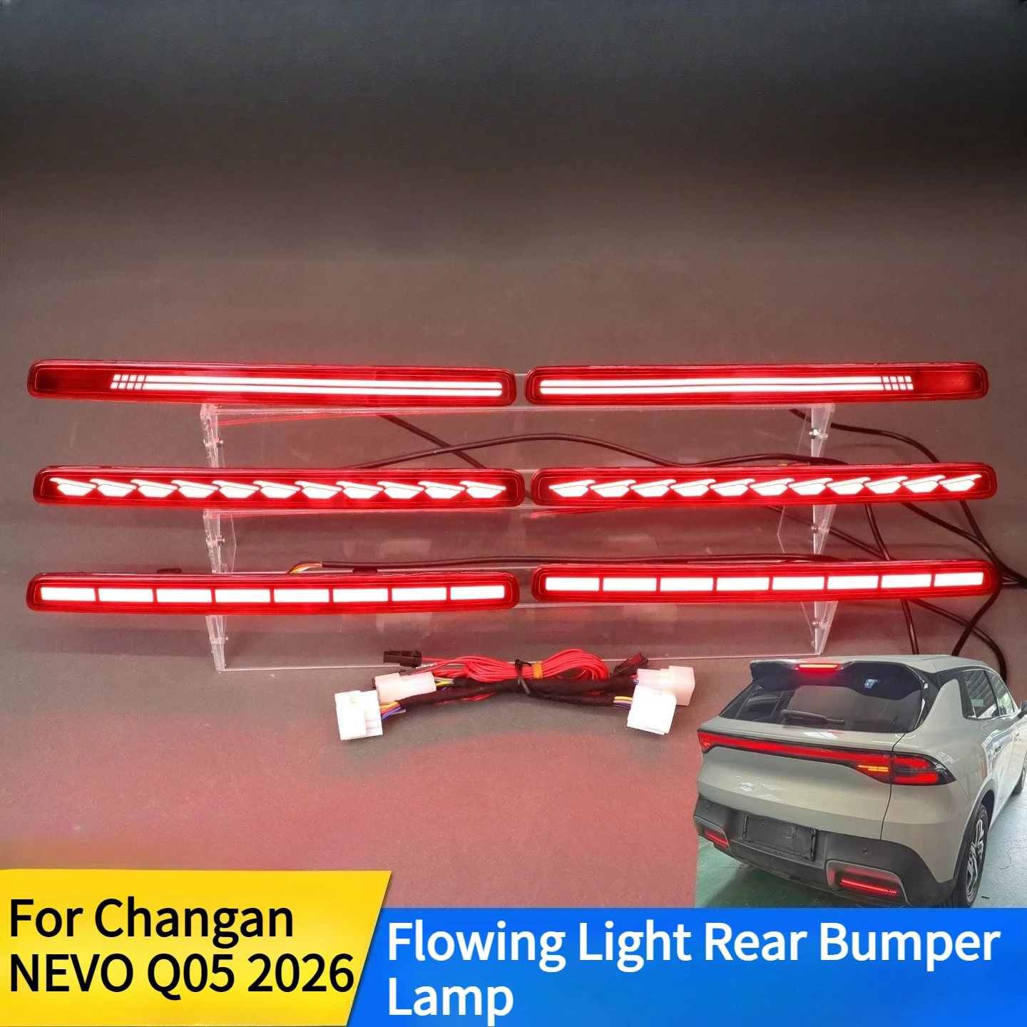 For Changan NEVO Q05 2026 Rear Bumper Lamp Reflector Modified LED Brake Warning Light Turn Signal Navigation Light Accessory