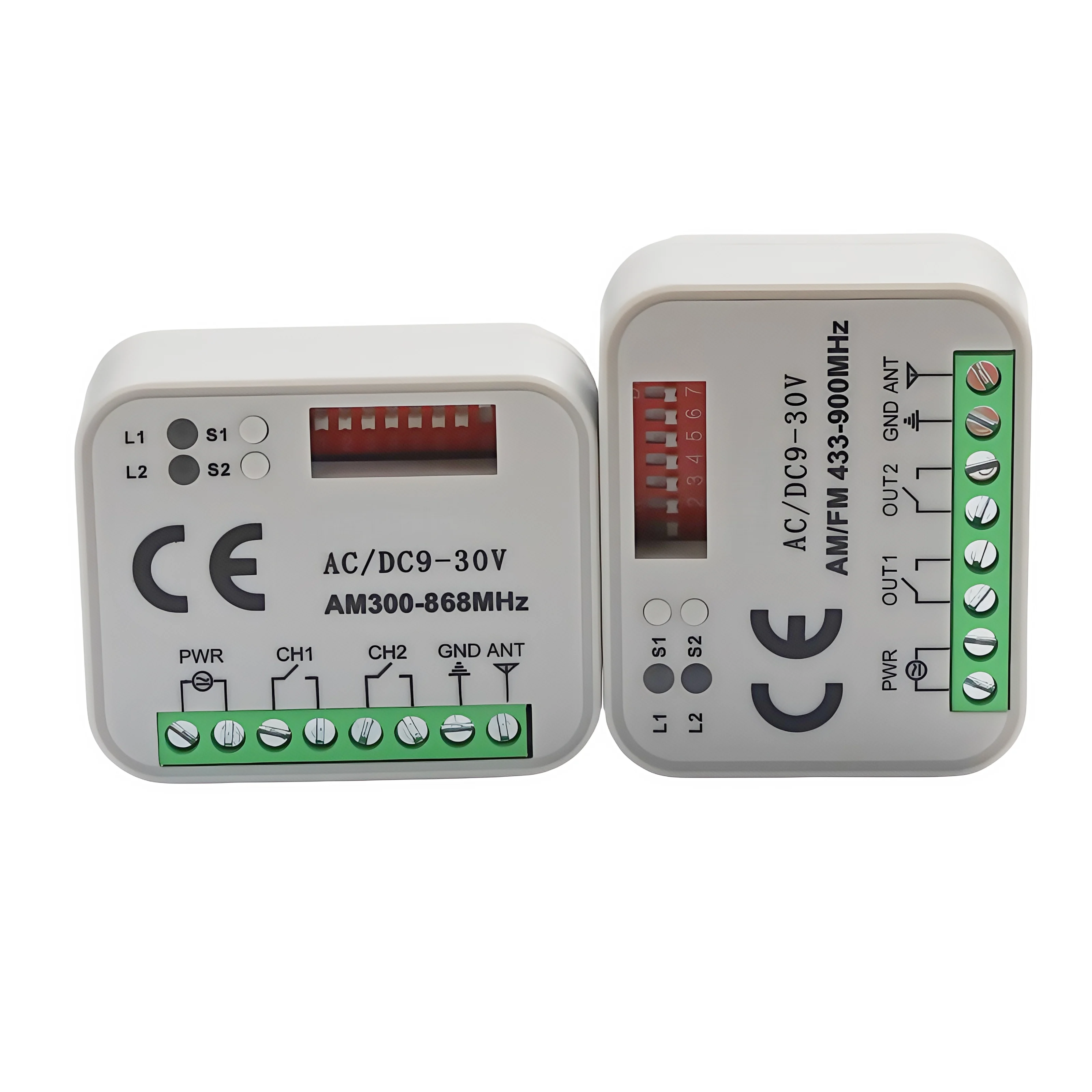 Universal 2 Channel Wireless Garage Door 300-868MHz AC DC9-30V Multi Code Radio Receiver