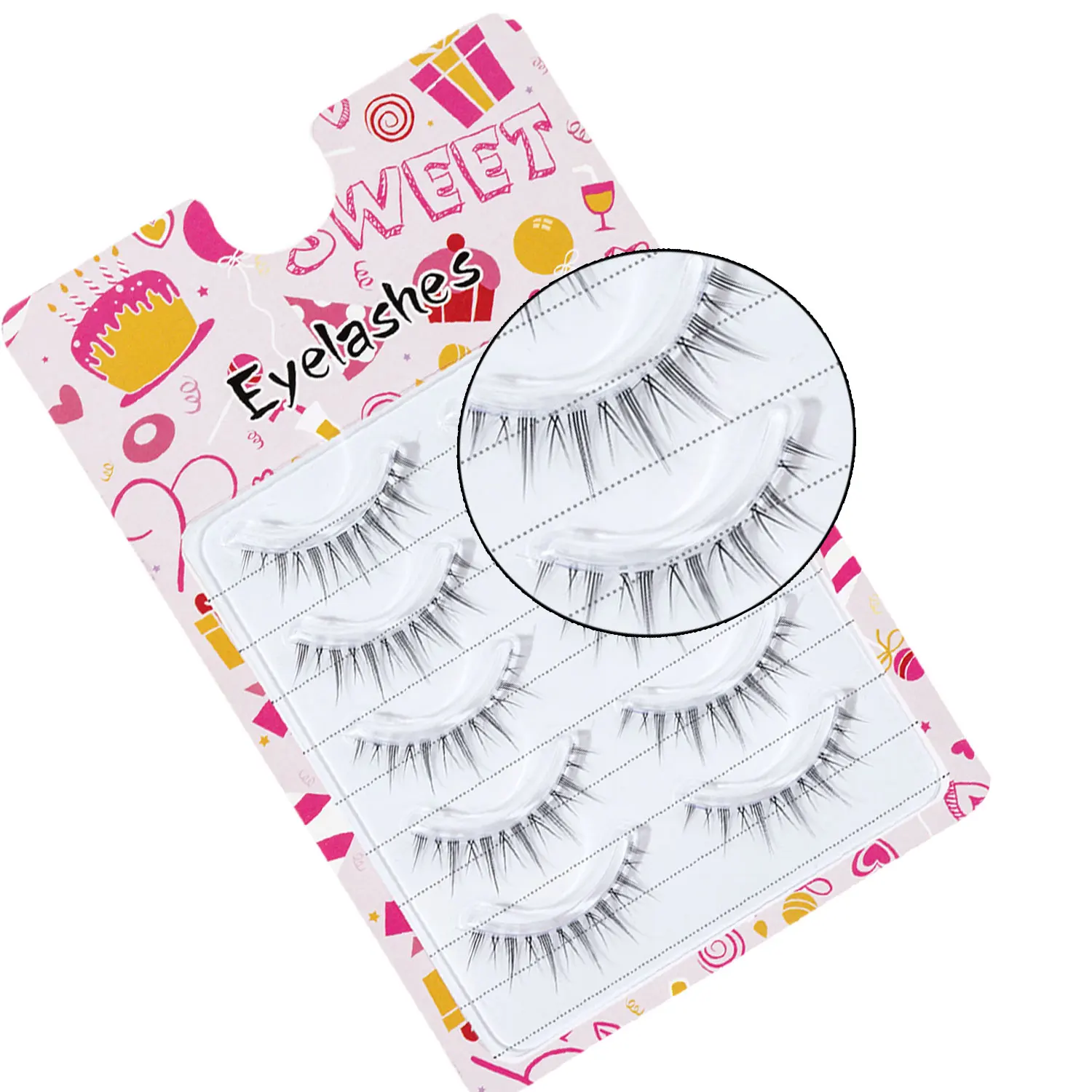 Comic Eyes 5 Pairs of Enlarged Eyes Natural Slender Small Demon Style Transparent Terrier False Eyelashes