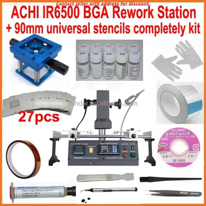 

Original ACHI IR6500 DARK IR BGA Rework Station + 27pcs 90mm Universal Bga Stencils Diagonal Reball Station + 21pcs Free Gift
