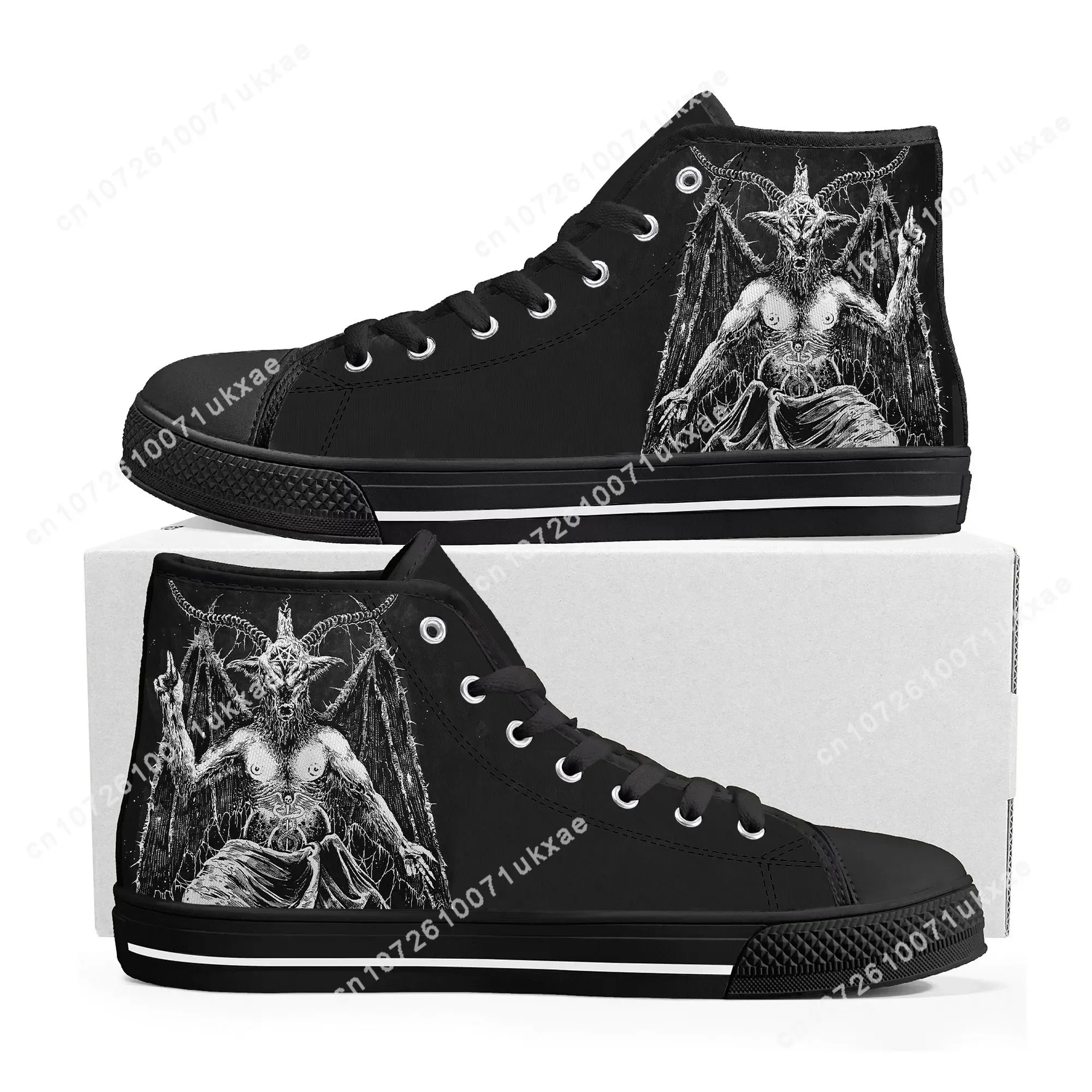 Pentagram Baphomet Satan Satanic Goth Gothic Goat High Top Sneakers Mens Womens Teenager Canvas Sneaker Casual Customize Shoe