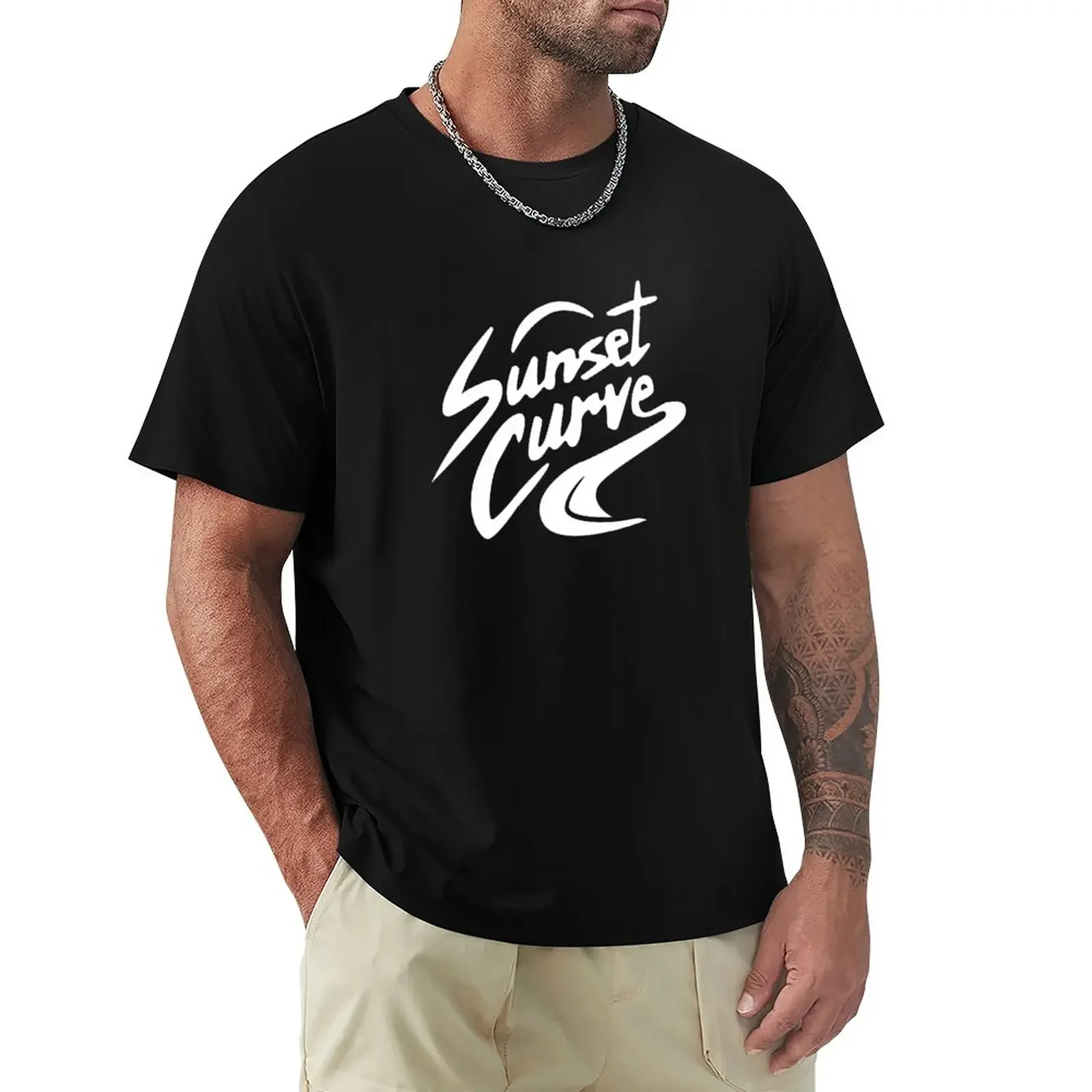 Short sleeve graphic t shirt custom t shirts sunset curve logo T-Shirt  design your own man clothes black t shirts for men