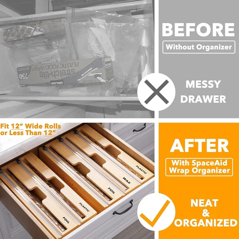 

Cutter and Labels, Plastic Wrap, Aluminum Foil and Wax Bamboo Dispenser for Kitchen