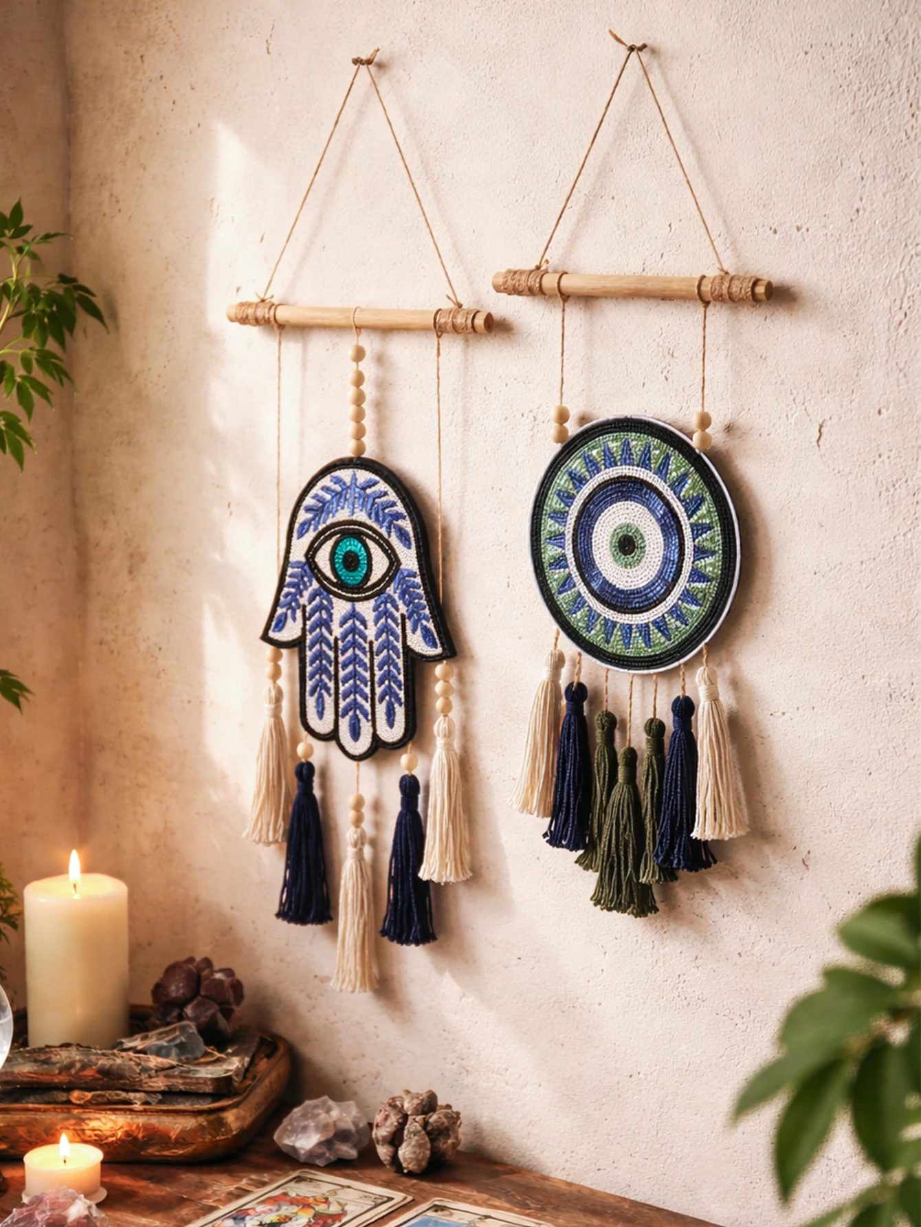 Boho Evil Eye Macrame Wall Hanging Handmade Cotton Tapestry Tassel Decor for Living Room Bedroom Witchcraft Spiritual Home Gift