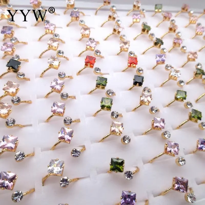 100PCs/Box Finger Rings Fashion Woman Crystal Natural Stone Adjustable Mixed Style Ring Female Party Jewelry Accessories