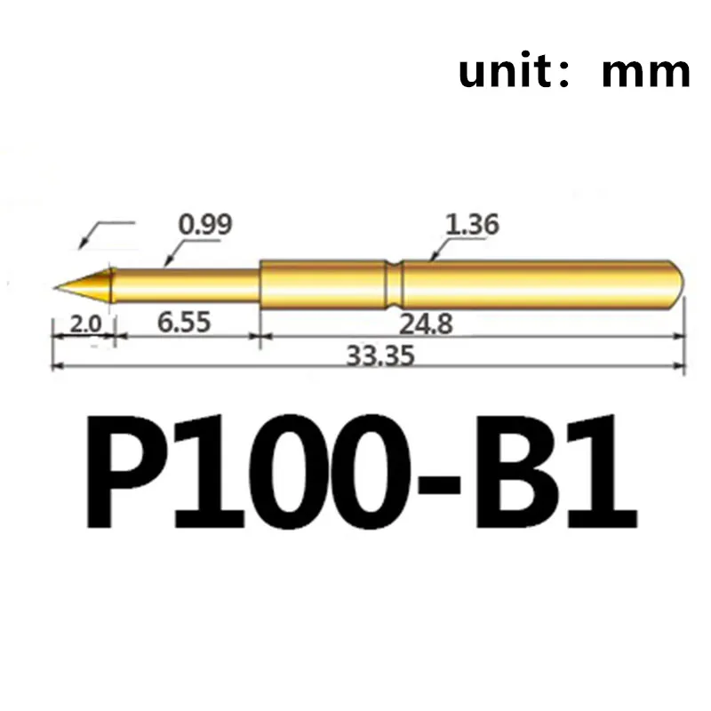 

100 шт./упаковка, тестовые щупы P100-B1, диаметр 1,36 мм, Длина 33,35 мм
