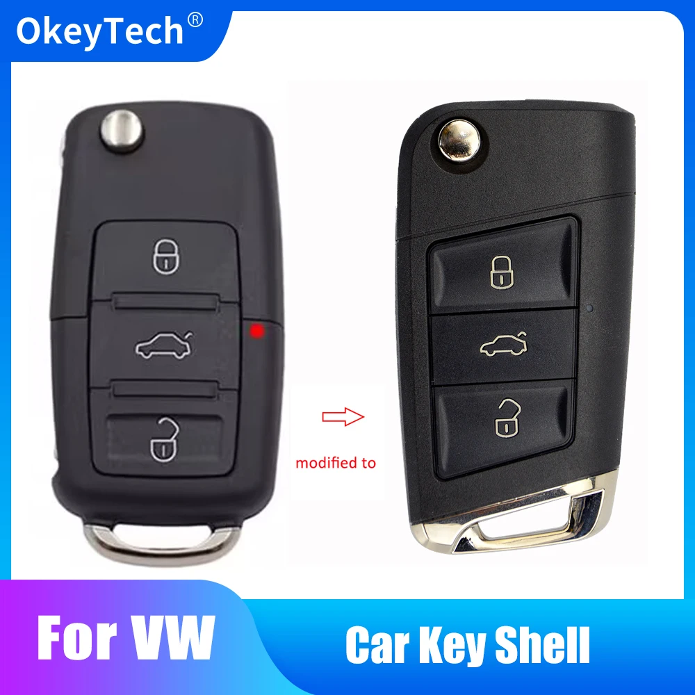 

OkeyTech Modified 3 Buttons Remote Flip Folding Car Key Shell Case For VW Golf 4 5 Passat b5 b6 Polo Touran Jetta Seat Skoda