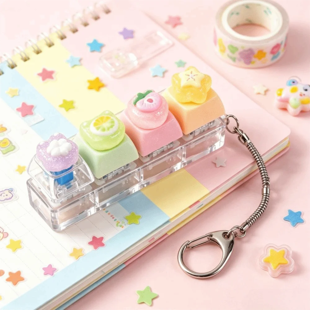 Ideal Travel Companion 4-Key Fidget Keychain Fruit Portable Push Button Keychain Cute Mini Reduce Pressure Travel Companion