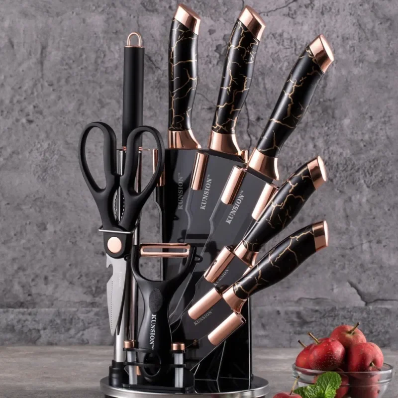 Morden Kitchen Knife 9pcs Acrylic Holder Stainless Steel Slicing Knife Luxury Kitchen Set