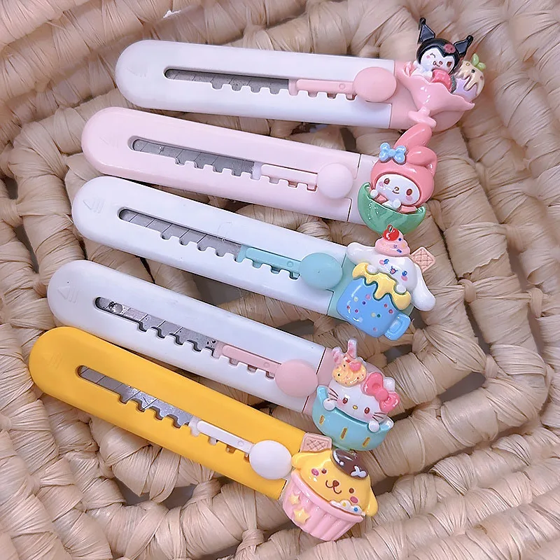 Kawaii Sanrios Utility Knife Hello Kitty Kuromi Cinnamoroll My Melody Paper Cutter Box Opener Unboxing Utility Knife Office Tool