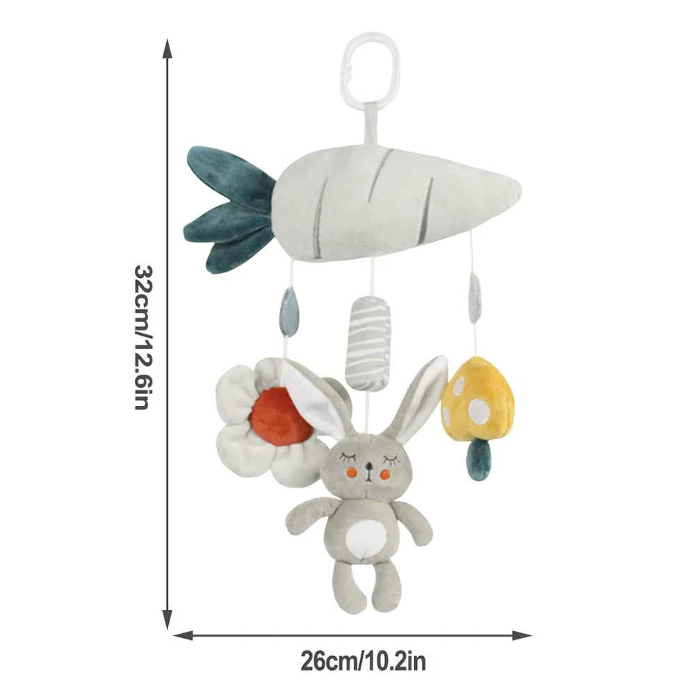 Baby Clip On Hanging Plush Toy Stroller and Car Seat Sensory Activity Toys with Wind Chimes and Jingle for Newborn Infant Gifts