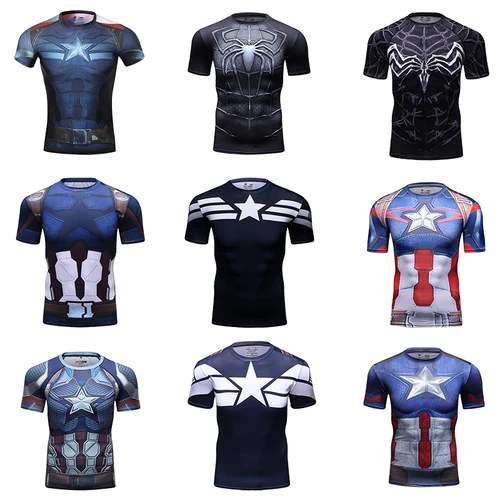 Imagen 2 del producto Cody Lundin Marvel ropa impresión 3D compresión deportes Fitness camisa correr Cosplay manga corta Captian Amerial camiseta